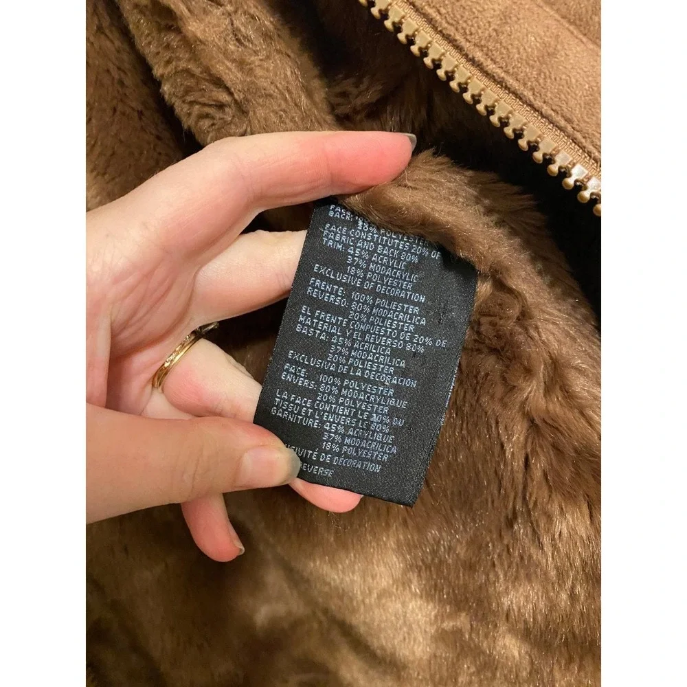 Vintage Penny Lane Suede Fur Trim Brown Coat Medium Boho Y2K 1990's Winter Cabin